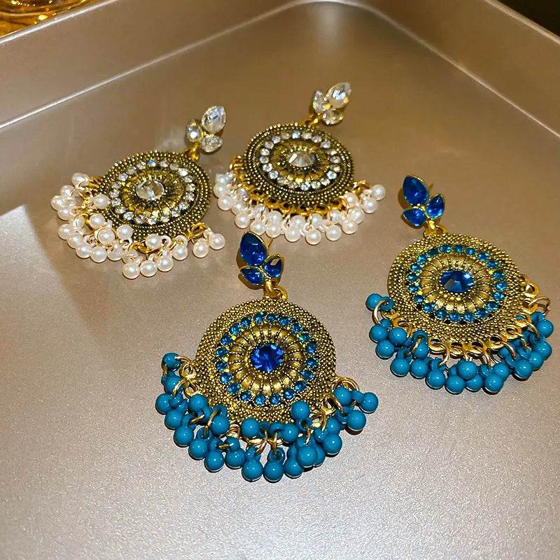 Rhinestone Alloy Bead Dangle Earrings - IntuitiveEncBoutique