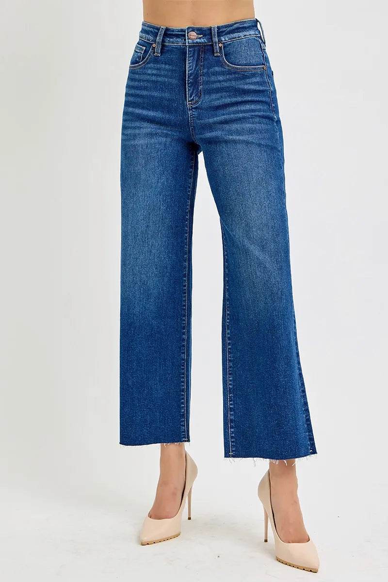 RISEN Full Size Tummy Control High Rise Wide Crop Jeans Plus Size - IntuitiveEncBoutique