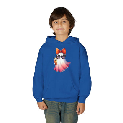 Youth Ghostly Glam Hoodie, Cute Ghost Design Sweatshirt, Halloween Apparel, Halloween Costume, Kids Hooded Sweatshirt - IntuitiveEncBoutique