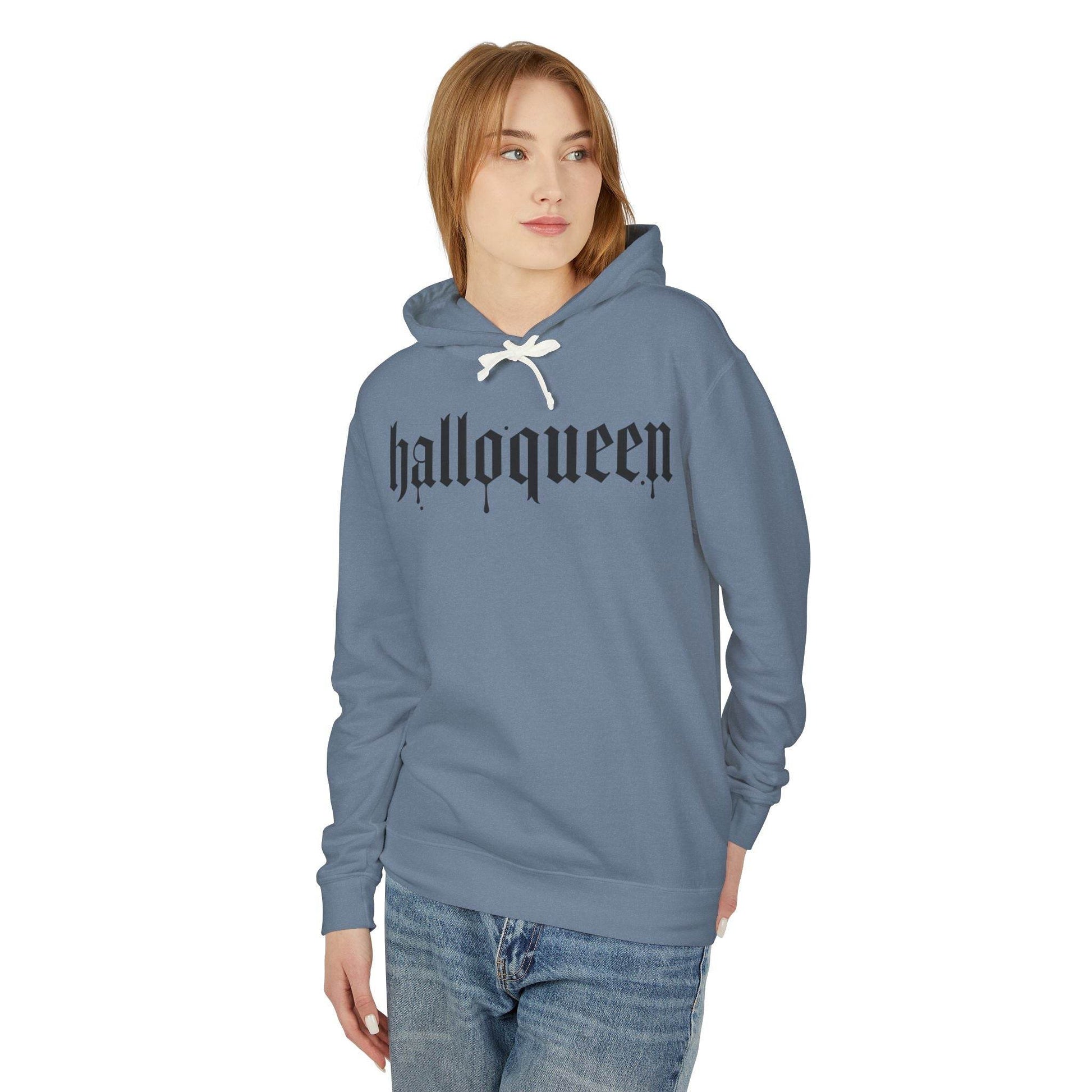 Halloween Unisex Lightweight Hoodie, Halloqueen Sweatshirt, Cute Fall Fashion, Cozy Halloween Gift, Spooky Season Apparel - IntuitiveEncBoutique