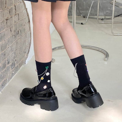Diamond Black Chain Middle Tube Stacked Socks - IntuitiveEncBoutique