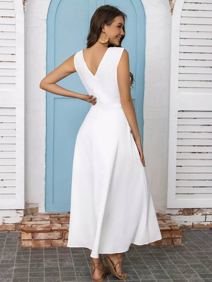 Full Size Slit V-Neck Sleeveless Dress Plus Size - IntuitiveEncBoutique