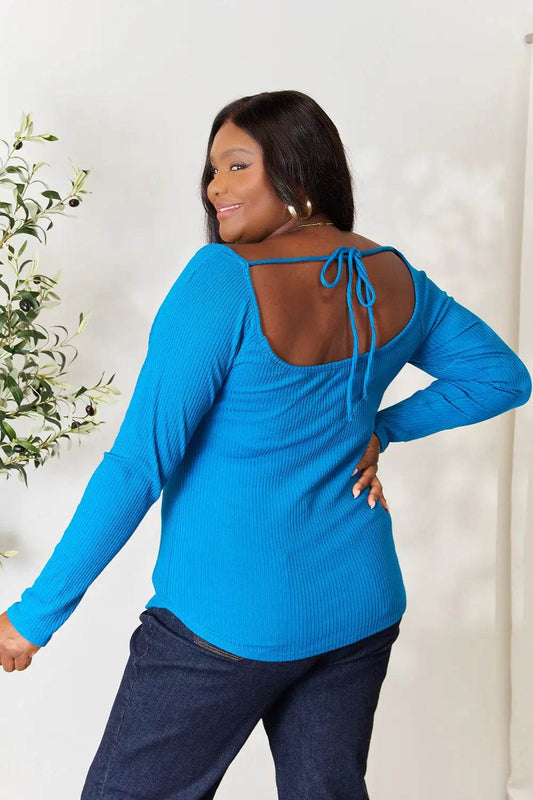 Culture Code Full Size Ribbed Sweetheart Neck Knit Top - IntuitiveEncBoutique
