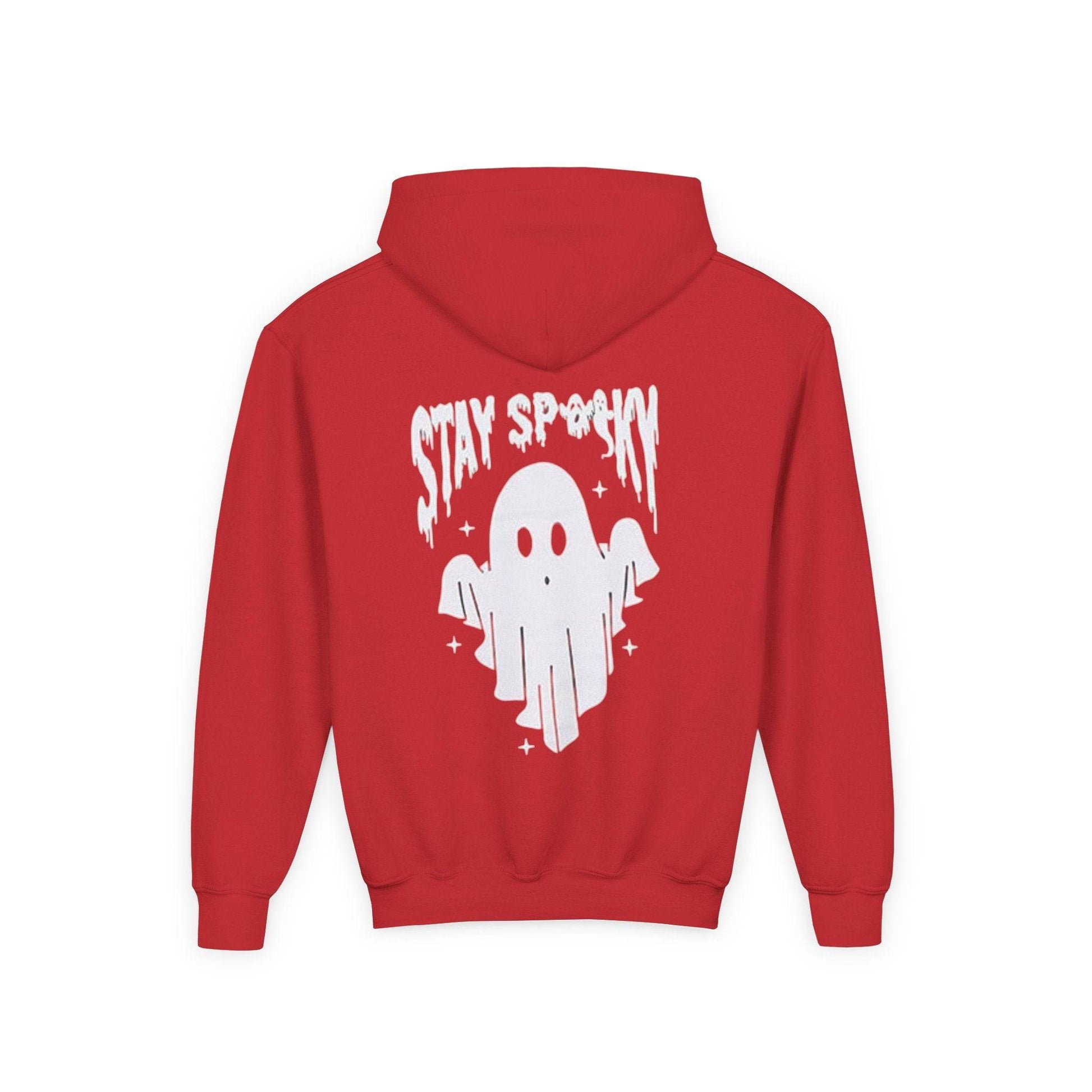 Youth Ghostly Rocker Hoodie - Stay Spooky Sweatshirt, Halloween Apparel, Youth Fashion, Skeleton Design, Cozy Gift - IntuitiveEncBoutique