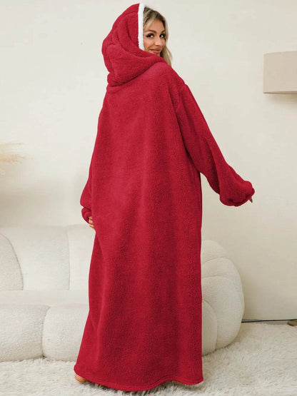 Pocketed Contrast Long Sleeve Hooded Lounge Dress - IntuitiveEncBoutique