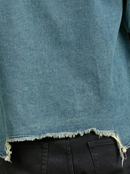 Men's Plus Size Studded Distressed Denim Jacket - IntuitiveEncBoutique