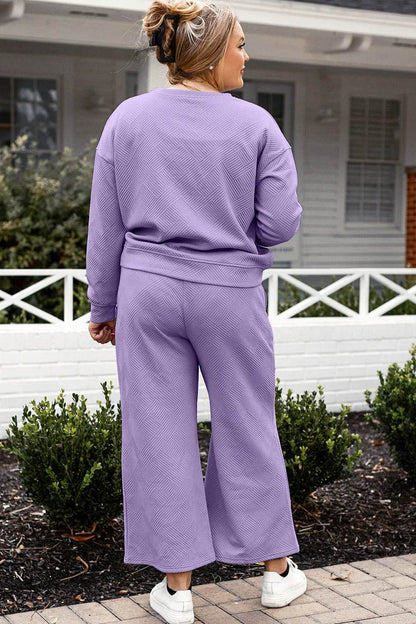 Double Take Full Size Textured Long Sleeve Top and Drawstring Pants Set - IntuitiveEncBoutique