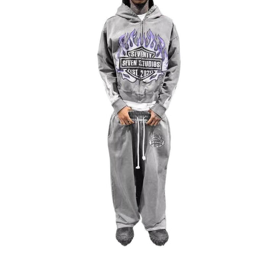 Dark and Loose Casual Personality Print Hooded Long Sleeve Sweatshirt - IntuitiveEncBoutique