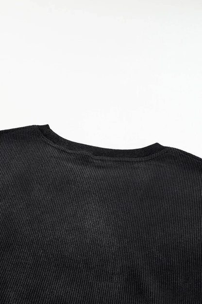 Plus Size Heart Ribbed Round Neck Sweatshirt - IntuitiveEncBoutique