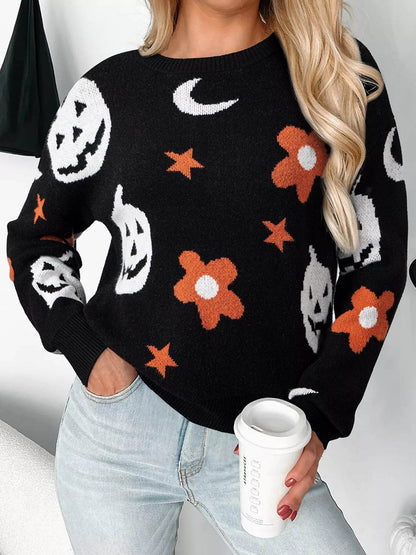 Halloween Gothic Pattern Long Sleeve Sweater - IntuitiveEncBoutique