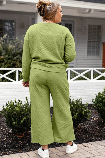 Double Take Full Size Textured Long Sleeve Top and Drawstring Pants Set - IntuitiveEncBoutique