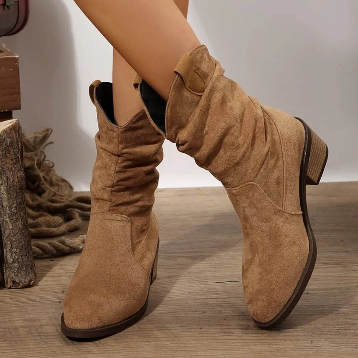 Suede Western Block Heel Ankle Boots - IntuitiveEncBoutique