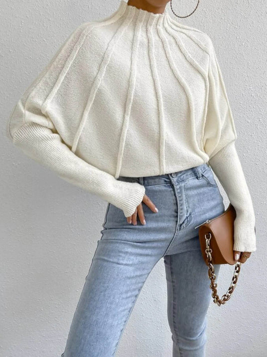 Mock Neck Ribbed Long Sleeve Sweater - IntuitiveEncBoutique