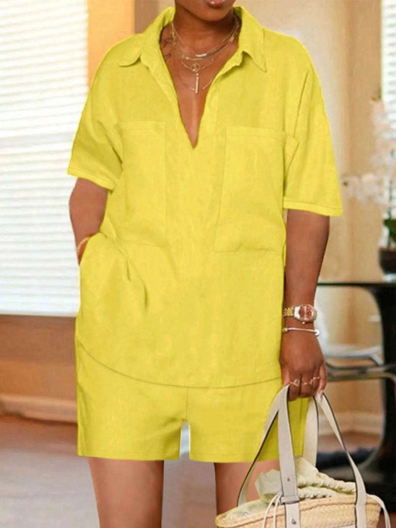 Plus Size Short Sleeve Top and Shorts Set - IntuitiveEncBoutique