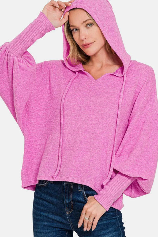 Zenana Brushed Hacci Drop Shoulder Cropped Hoodie - IntuitiveEncBoutique