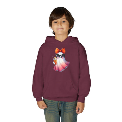 Youth Ghostly Glam Hoodie, Cute Ghost Design Sweatshirt, Halloween Apparel, Halloween Costume, Kids Hooded Sweatshirt - IntuitiveEncBoutique