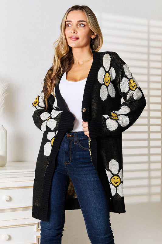Perfee Floral Button Down Longline Cardigan - IntuitiveEncBoutique