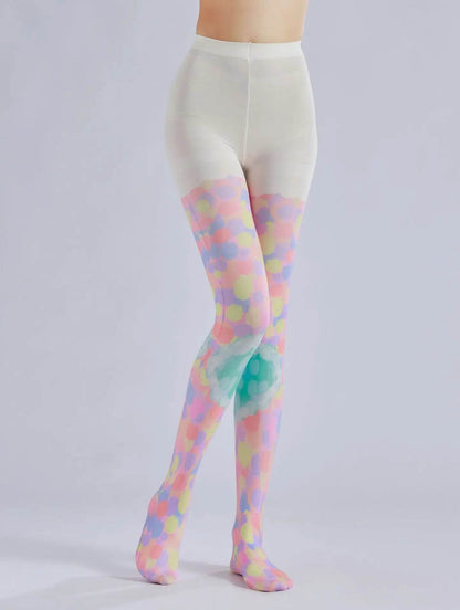 Color block stacked heart printed pantyhose with colorful patterns and sweet base socks - IntuitiveEncBoutique