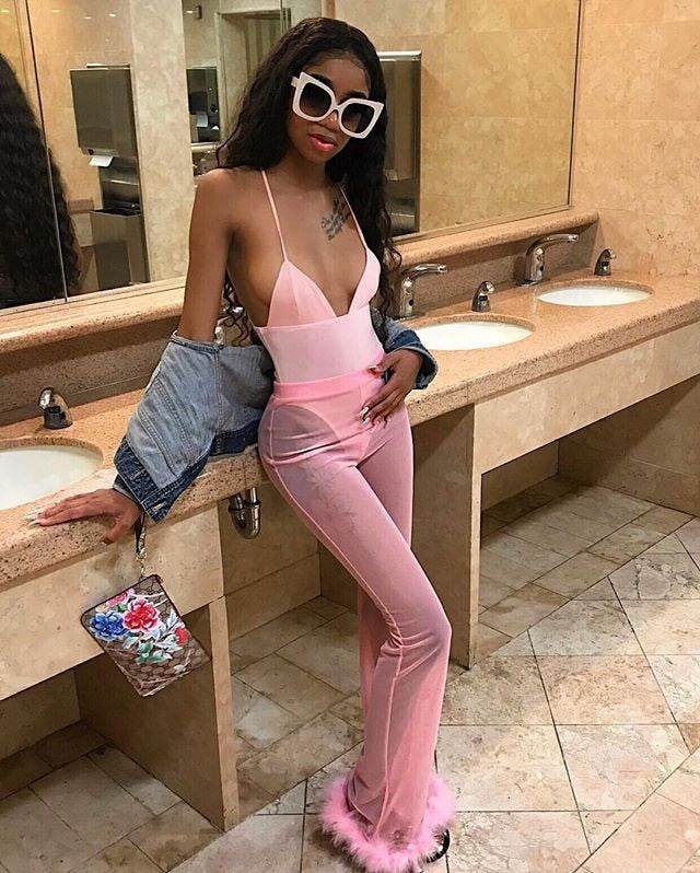Mesh High Waist Pants and Long Sleeve Crop Top Sets Party Clubwear Sexy Faux Fur Outfit Two Piece Sets - IntuitiveEncBoutique