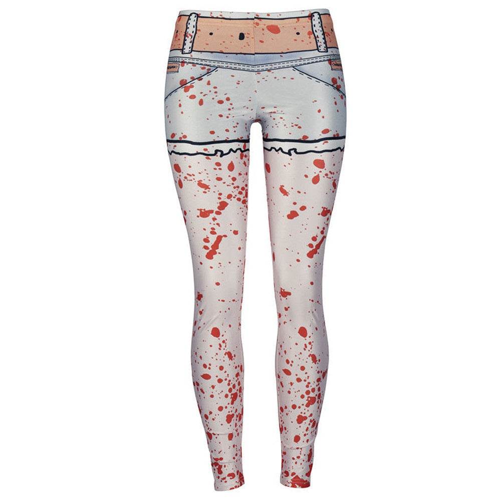 Ghost Hand Halloween Leggings Women Blood Spatter Digital Print Plus Size Fitness Pant Cosplay Stripped Workout Leggins - IntuitiveEncBoutique