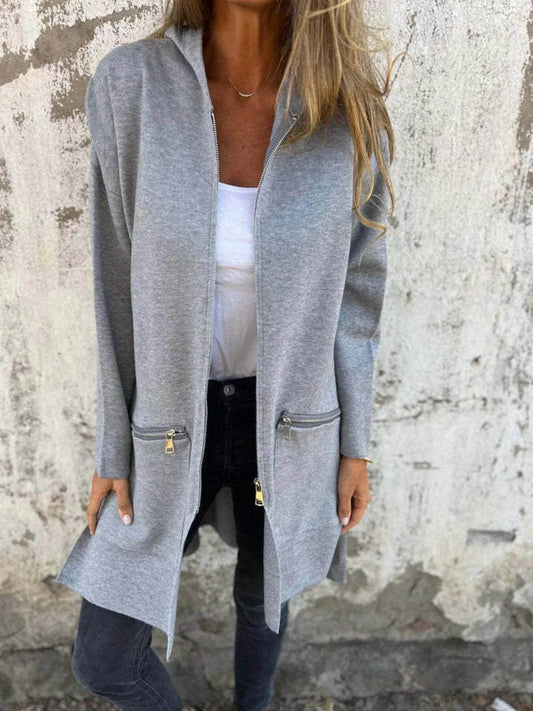 Full Size Zip Up Long Sleeve Hooded Outerwear Plus Size - IntuitiveEncBoutique