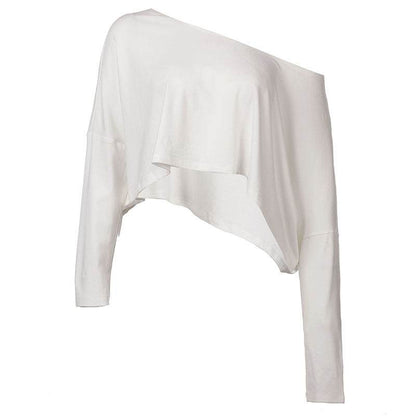 INS Street Style Lazy Off-Shoulder Loose Simple Casual Long Sleeve Sweatshirt Spicy Girl Crop Top Slimming Top - IntuitiveEncBoutique