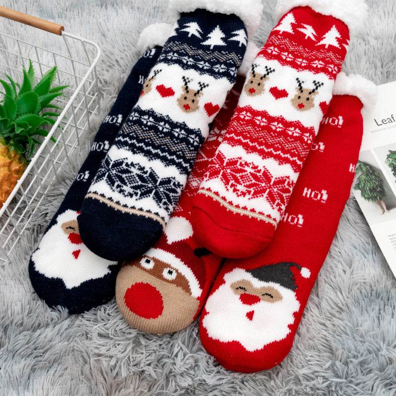 Christmas Floor Socks Indoor Home Sleep Winter Plush Thick Long Socks Women's Postpartum Socks Anti slip - IntuitiveEncBoutique