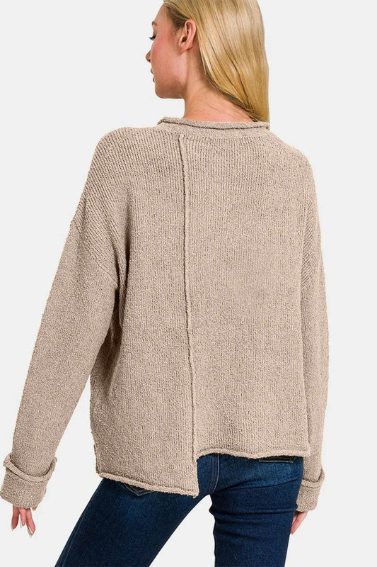 Zenana Asymmetric Hem Drop Shoulder Sweater - IntuitiveEncBoutique