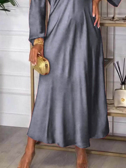 Full Size V-Neck Long Sleeve Midi Dress Plus Size - IntuitiveEncBoutique