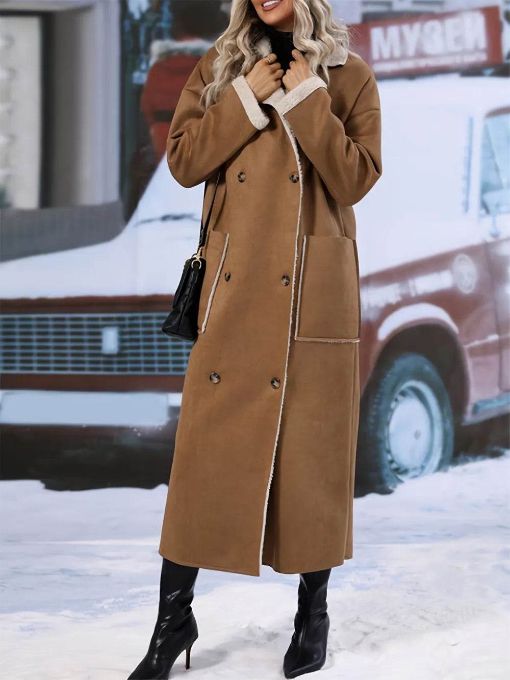 Plus Size Drop Shoulder Sherpa Longline Coat - IntuitiveEncBoutique