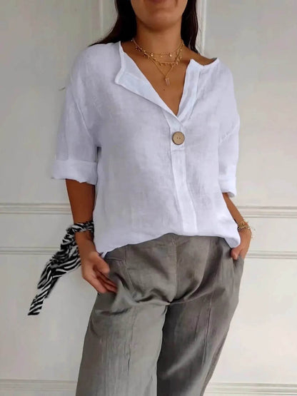 Full Size Casual Notched Drop Shoulder Blouse Plus Size - IntuitiveEncBoutique