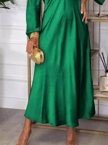 Full Size V-Neck Long Sleeve Midi Dress Plus Size - IntuitiveEncBoutique