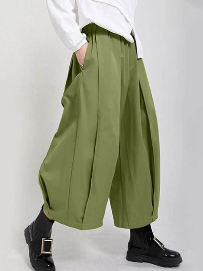 Plus Size Wide Leg Pleated Detail Cropped Pants - IntuitiveEncBoutique