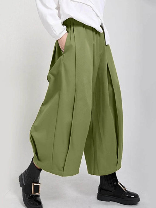 Plus Size Wide Leg Pleated Detail Cropped Pants - IntuitiveEncBoutique