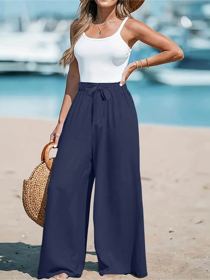 Full Size Drawstring Waist Wide Leg Pants Plus Size - IntuitiveEncBoutique
