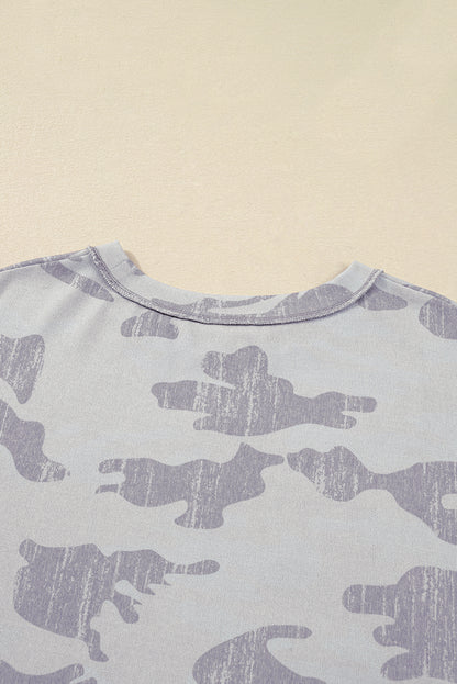 Multicolor Camouflage Print Round Neck Plus Size Sweatshirt