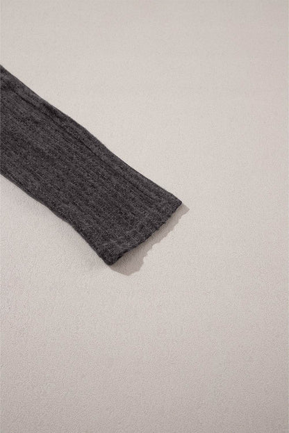 Dark Grey Wide Waistband Ribbed Textured Knit Leggings - IntuitiveEncBoutique