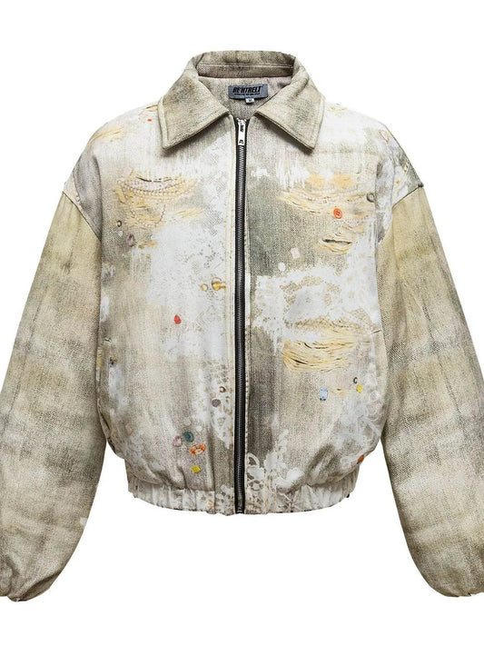 Men's Distressed Paint Splatter Zip Up Jacket - IntuitiveEncBoutique