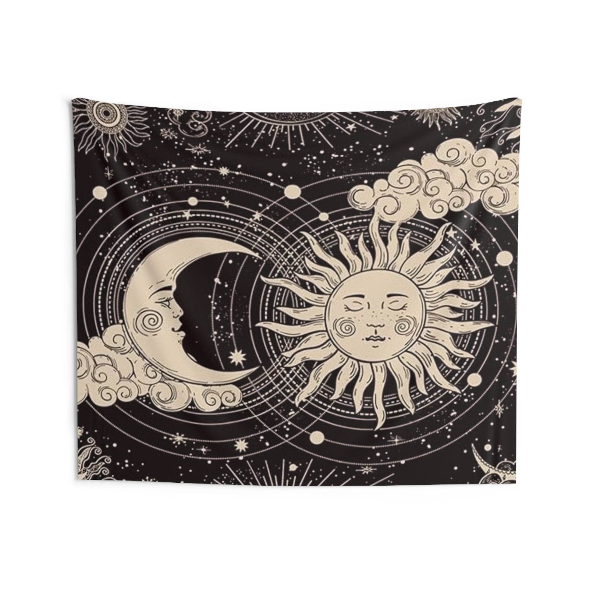 Celestial Sun and Moon Wall Tapestry - Boho Home Decor, Cosmic Wall Hanging, Astrology Room Decor, Sun and Moon Art, Celestial Decor - IntuitiveEncBoutique