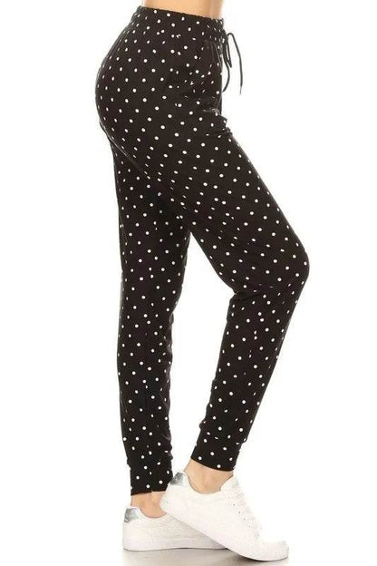 Leggings Depot Full Size Buttery Soft Polka Dot Joggers with Drawstring Plus Size - IntuitiveEncBoutique