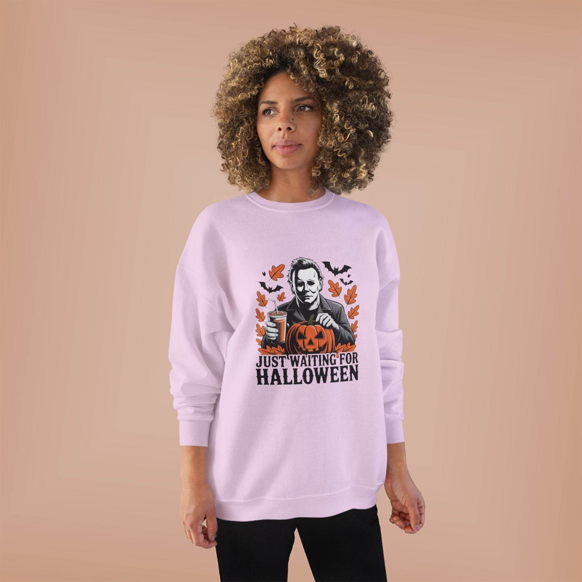 Halloween Sweatshirt - Just Waiting for Halloween | Unisex Crewneck Pullover, Fall Fashion, Halloween Gift, Cozy Sweater, Eco-Friendly Wear - IntuitiveEncBoutique