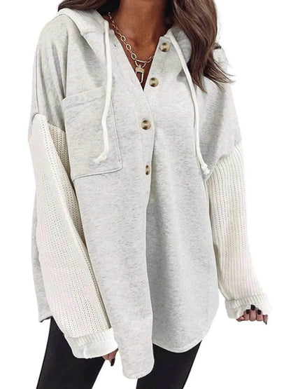 Drawstring Button Front Hoodie - IntuitiveEncBoutique