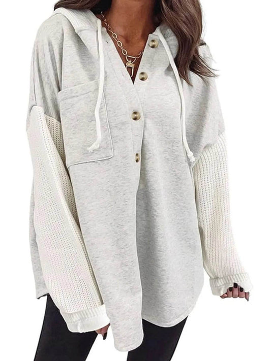 Drawstring Button Front Hoodie - IntuitiveEncBoutique