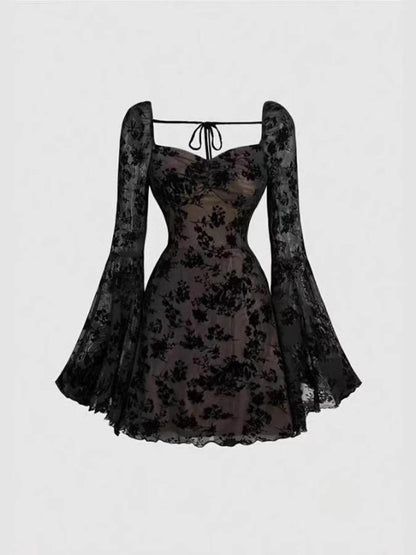 Lace Flare Sleeve Mini Dress - IntuitiveEncBoutique
