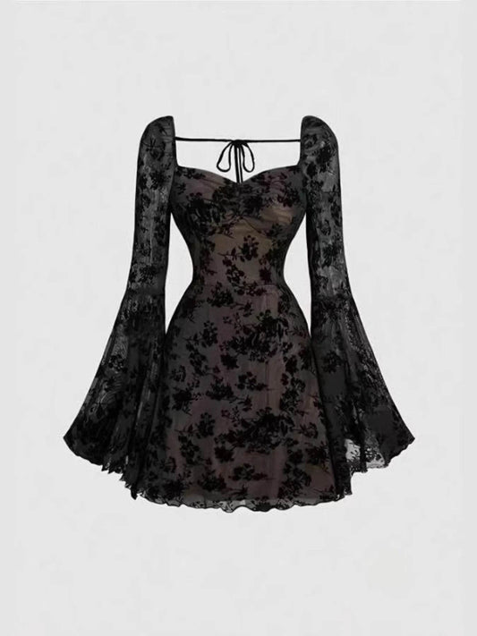 Lace Flare Sleeve Mini Dress - IntuitiveEncBoutique