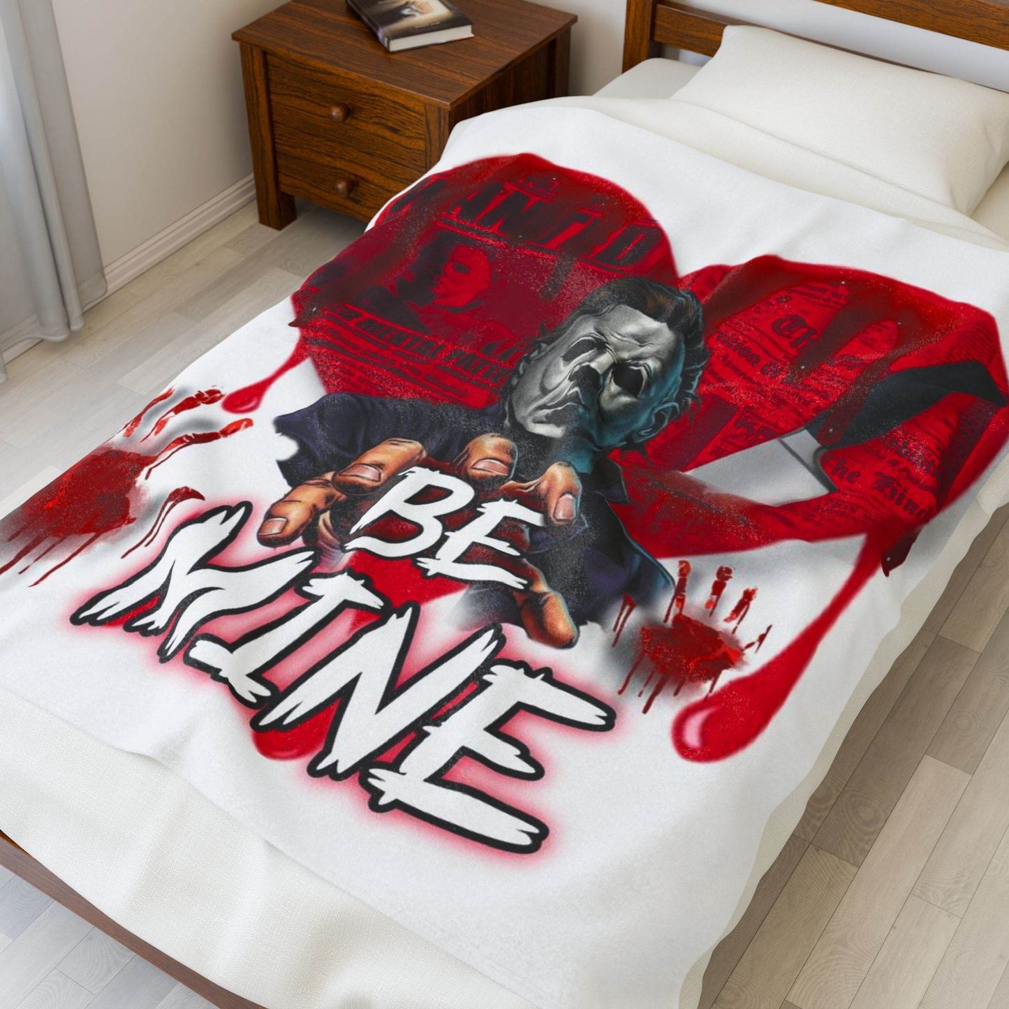 Spooky Love Velveteen Plush Blanket | Halloween Decor, Cozy Throw for Couples, Horror Movie Lover Gift, Valentine's Day Gift - IntuitiveEncBoutique