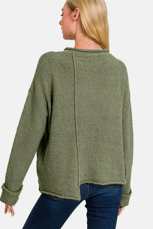 Zenana Asymmetric Hem Drop Shoulder Sweater - IntuitiveEncBoutique