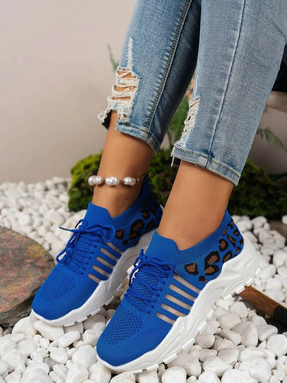 Cutout Leopard Lace Up Mesh Athletic - IntuitiveEncBoutique