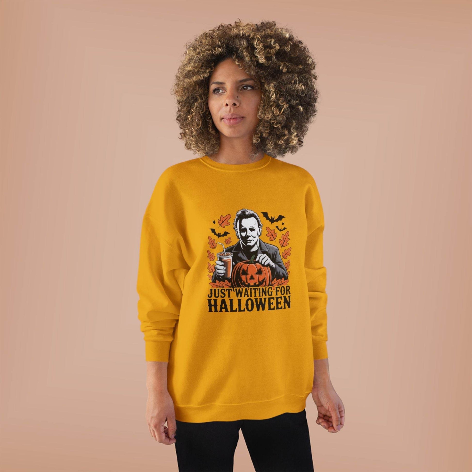 Halloween Sweatshirt - Just Waiting for Halloween | Unisex Crewneck Pullover, Fall Fashion, Halloween Gift, Cozy Sweater, Eco-Friendly Wear - IntuitiveEncBoutique