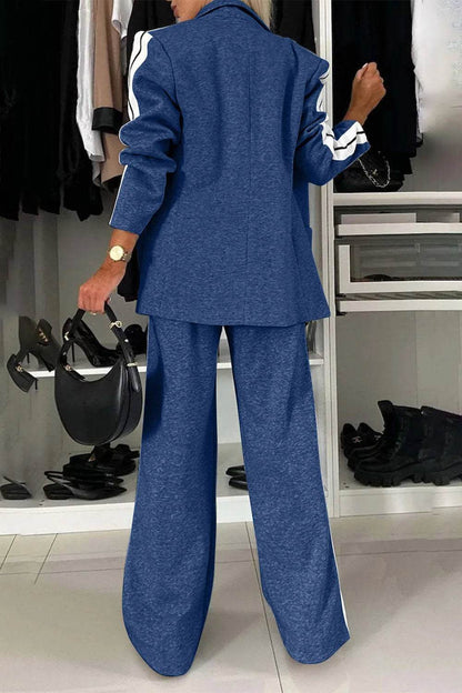 Full Size Contrast Lapel Collar Top and Pants Set - IntuitiveEncBoutique